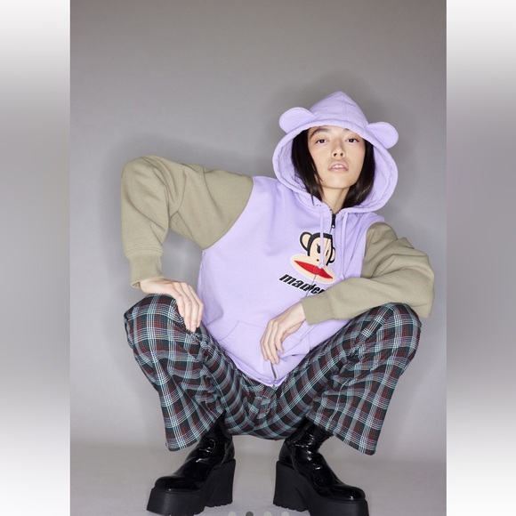 Paul Frank Mademe lilac embroidered emblem oversized zip up hoodie size small - Picture 4 of 7